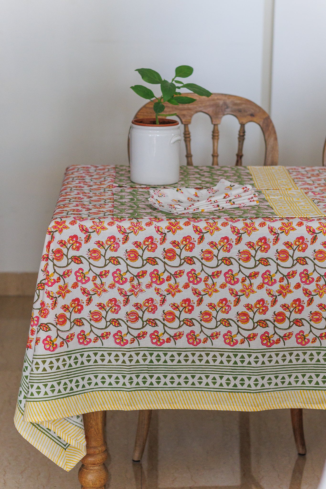 Pomegranate Breeze: Hand Block Printed Table Cloth