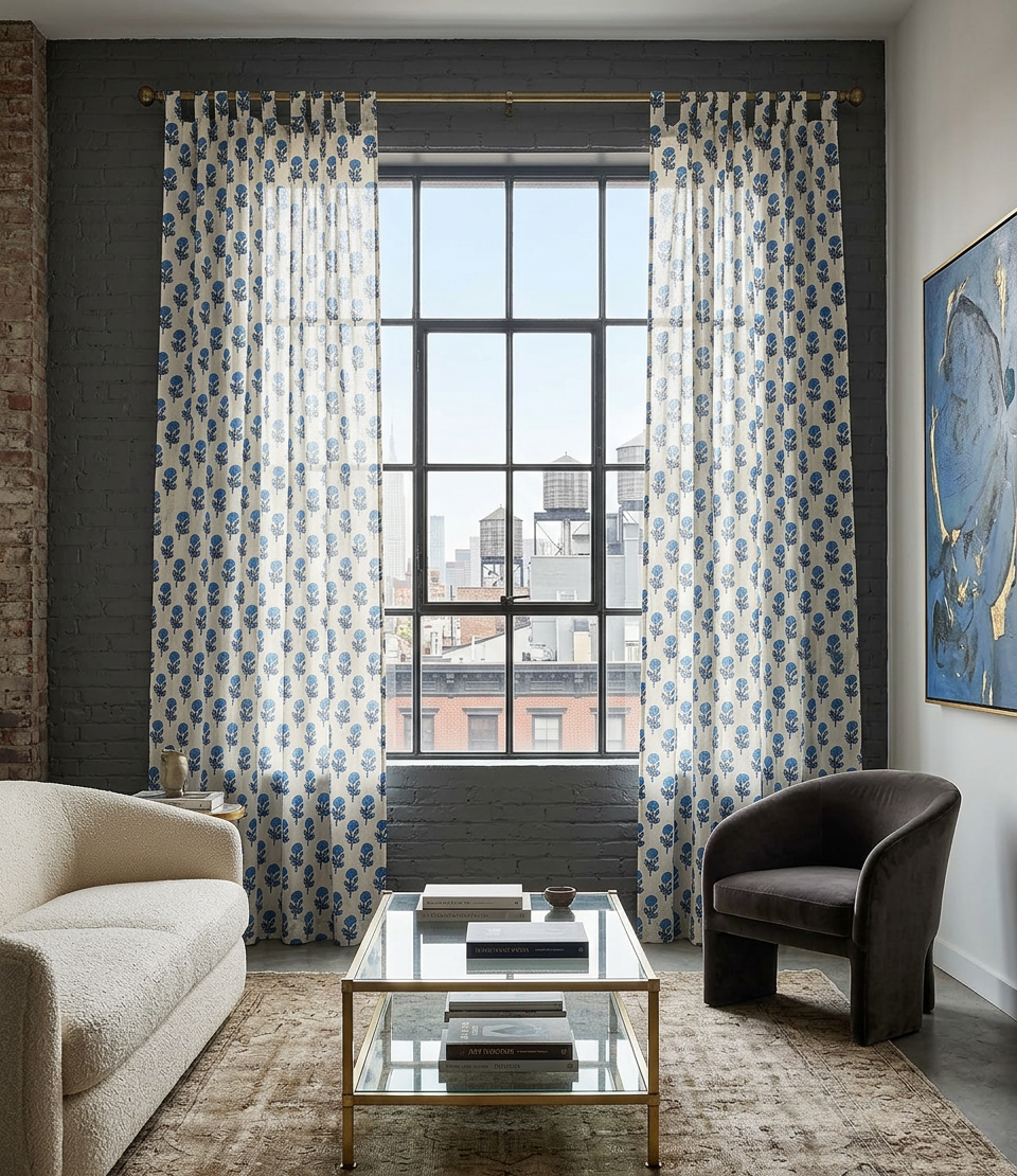 Bleu Jardin Semi-Sheer Curtain