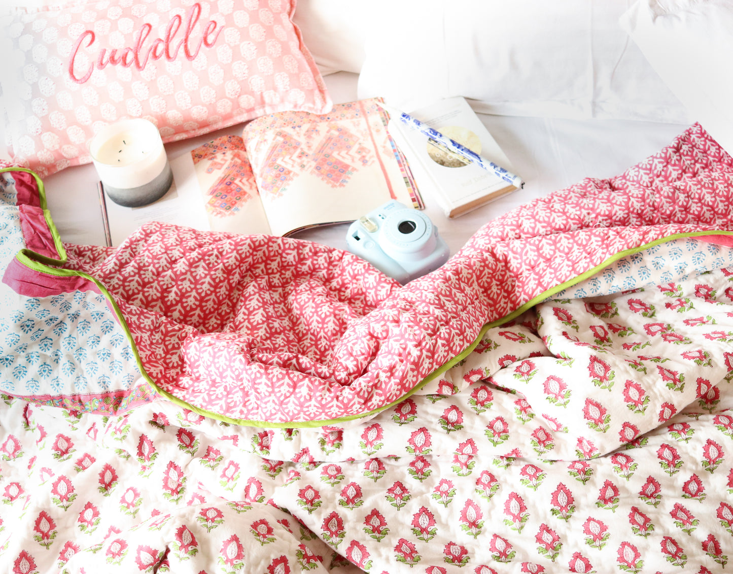 Whimsical Garden: Pink Playful Enchantment Cotton Quilt