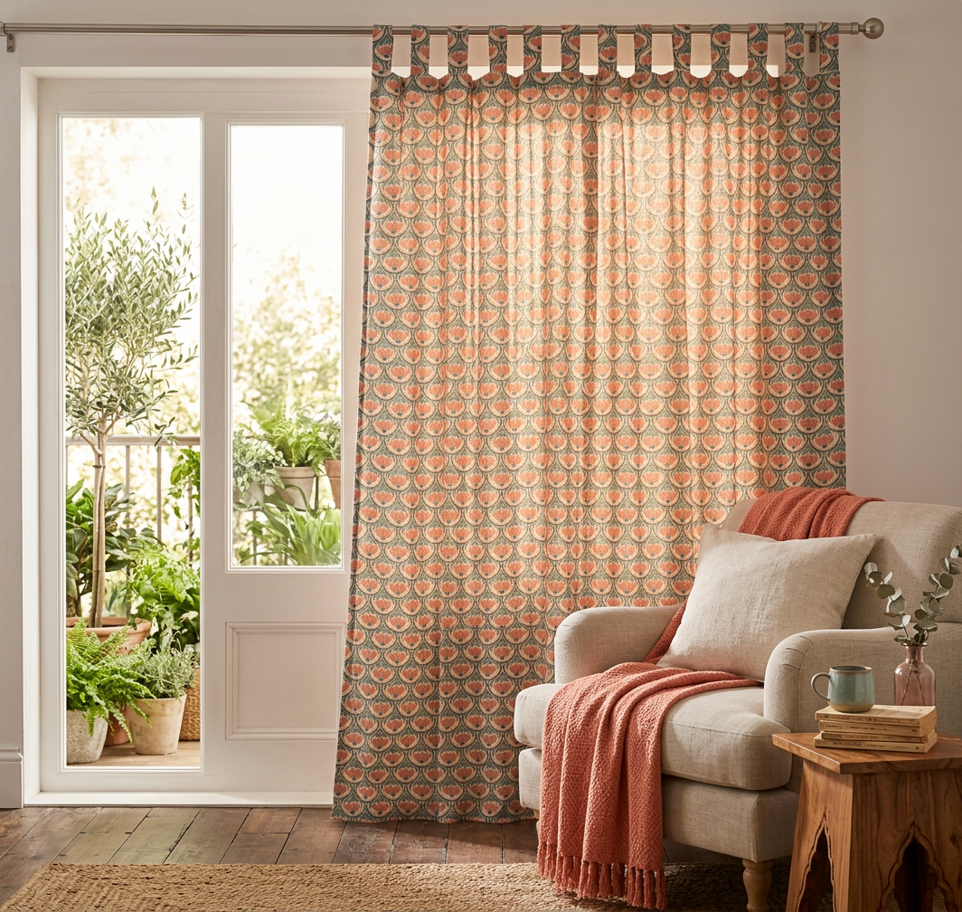 Coral Blush Semi-Sheer Curtain
