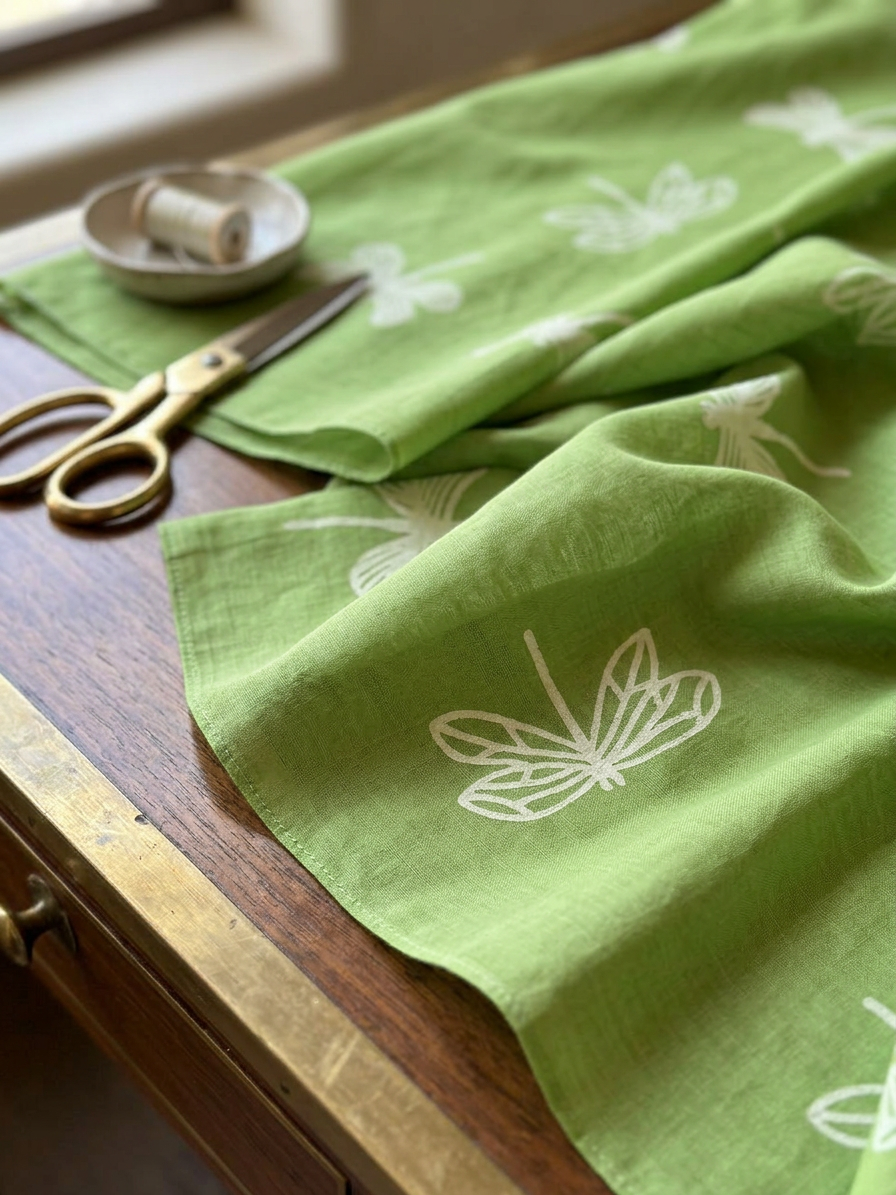 Dragonfly Green Semi-Sheer Curtain