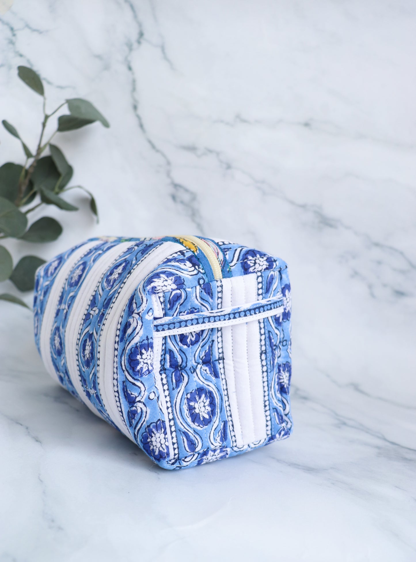 Blue & White Block Print Cosmetic Bag