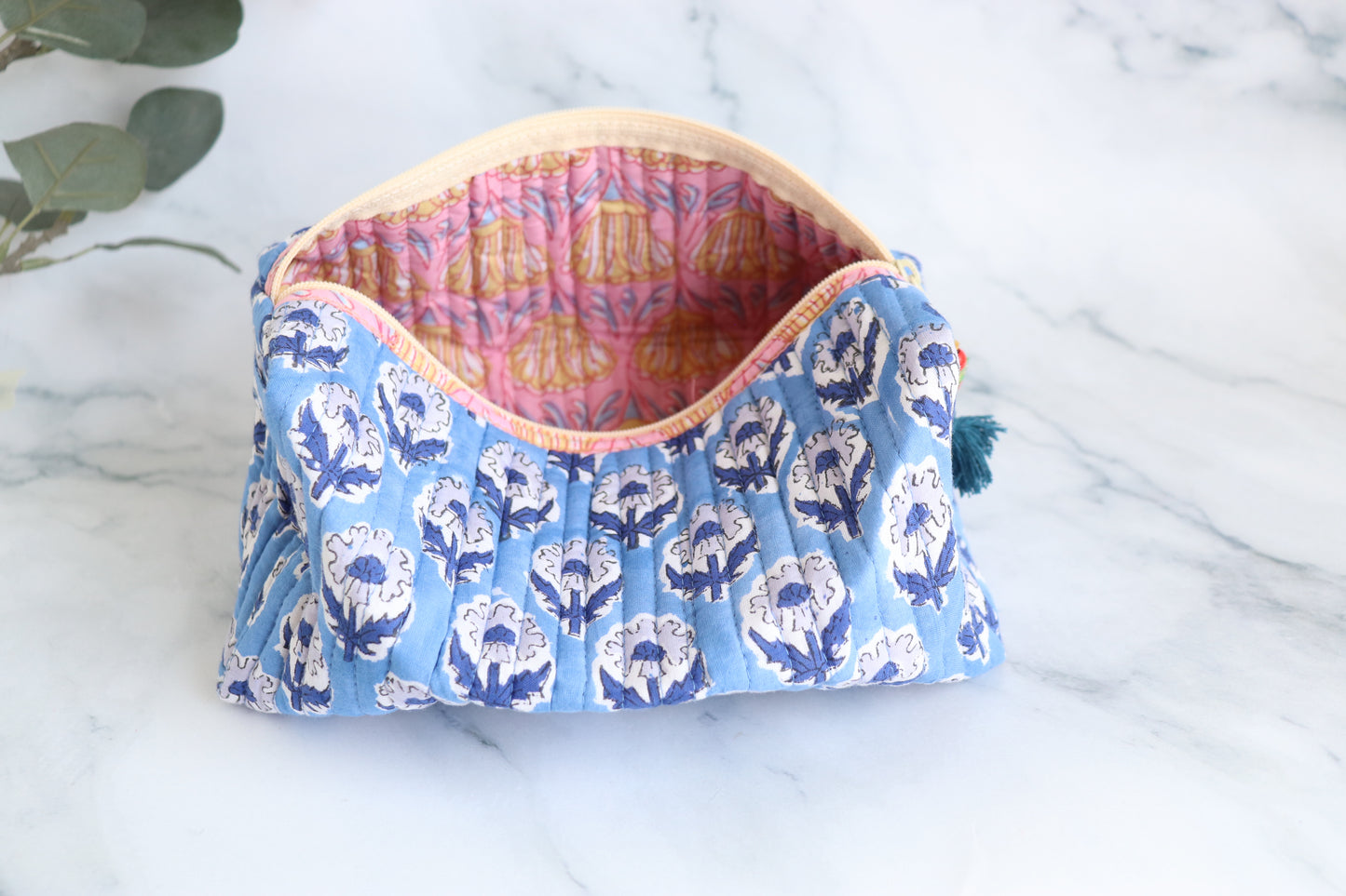 Block Print Quilted Makeup Bag