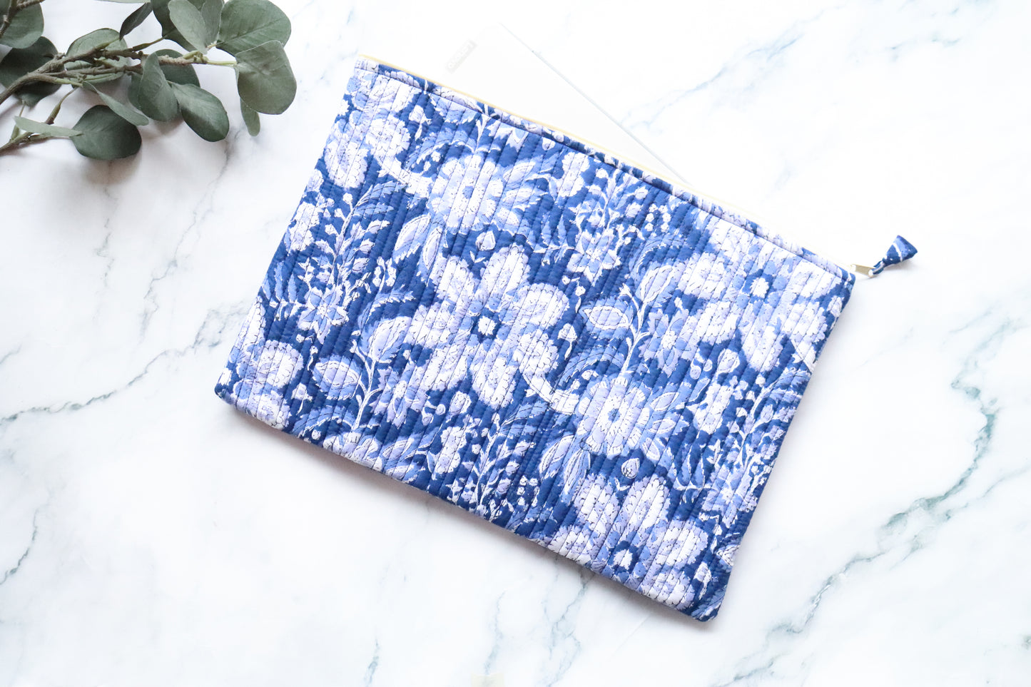 White & Blue Quilted Laptop Sleeve