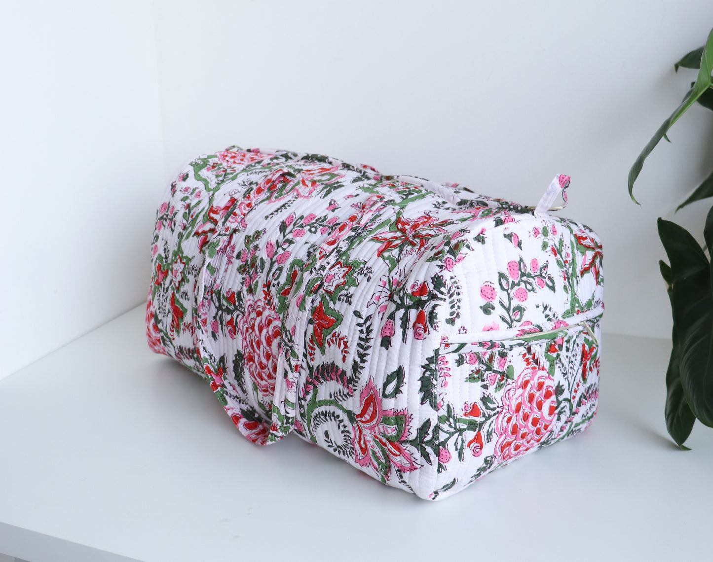 Floral Duffle Bag - White & Red Travel bag