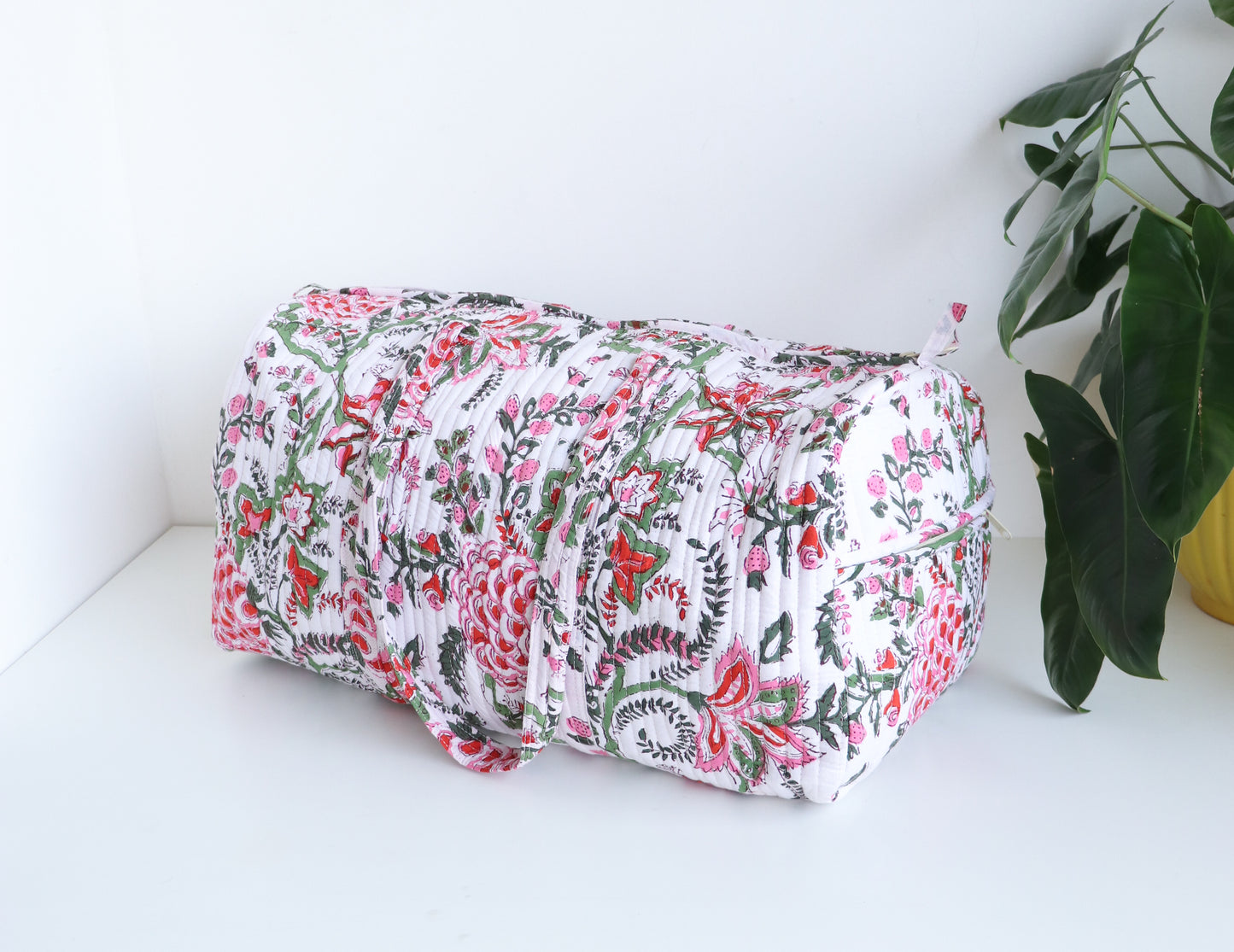 Floral Duffle Bag - White & Red Travel bag
