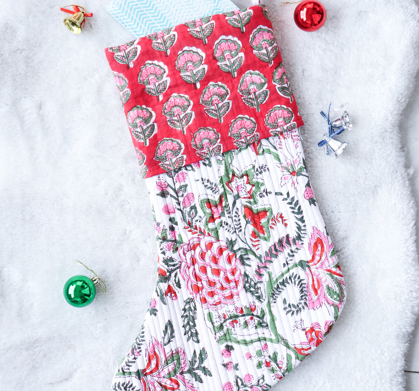 White, Red & Green Cotton Christmas Stocking