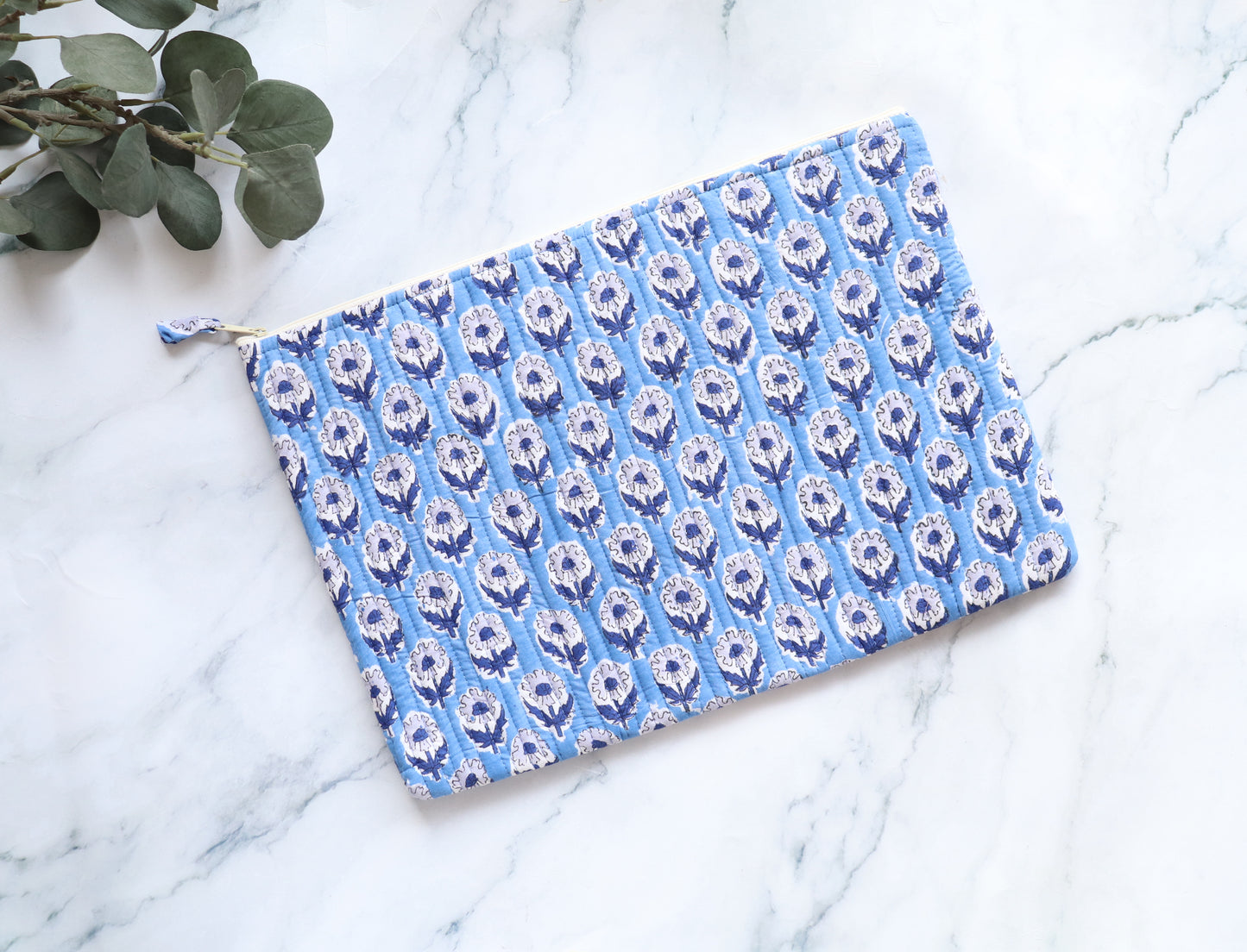 White and Blue Laptop Sleeve