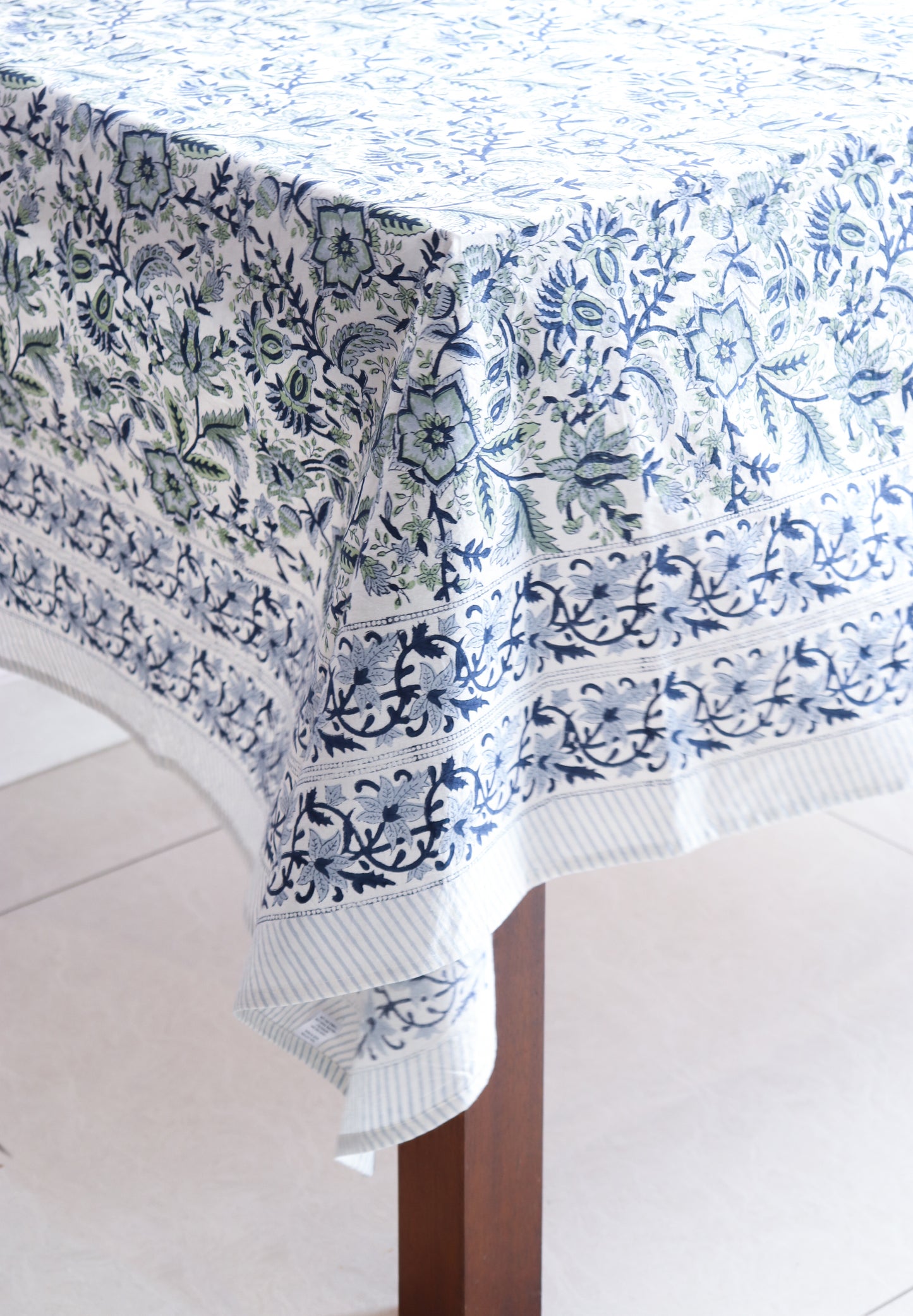 Floral Table Cloth - White and Blue