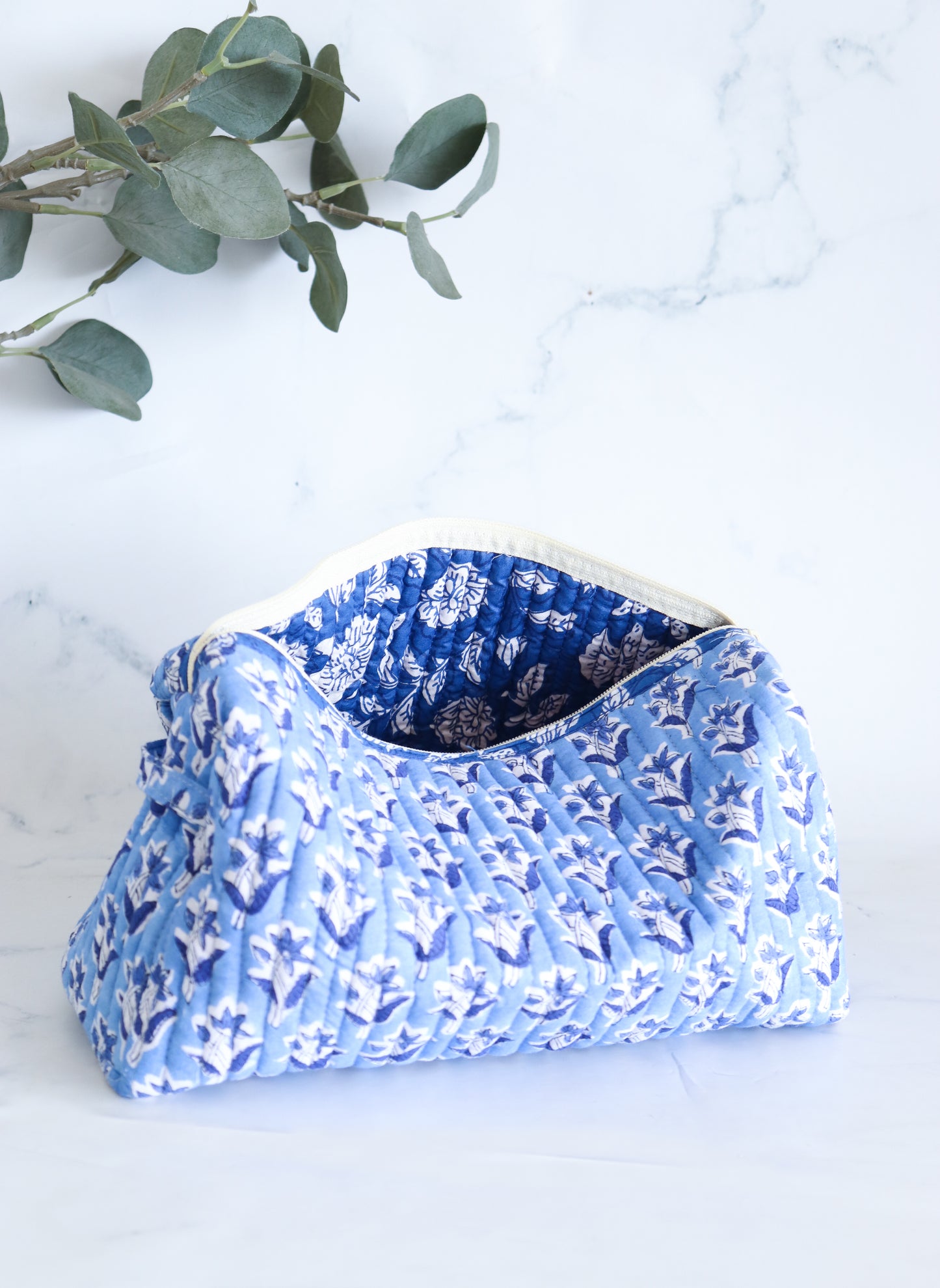 Quilted Makeup Bag - Lapis Blue