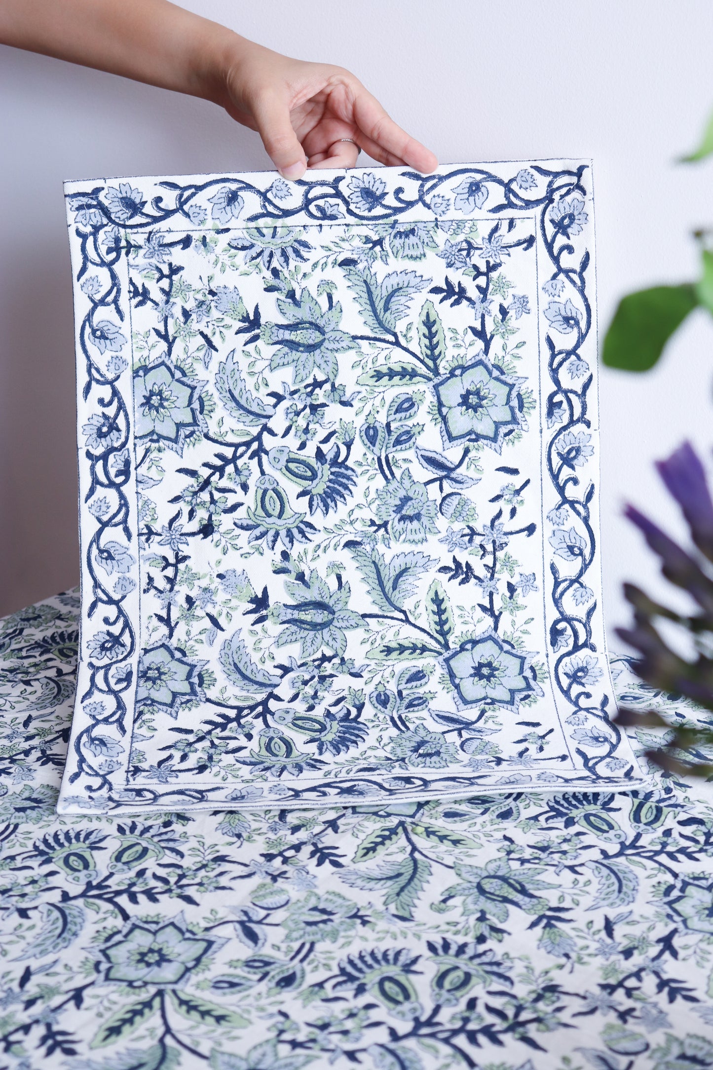 Floral Placemats - White and Blue | Set Of 6