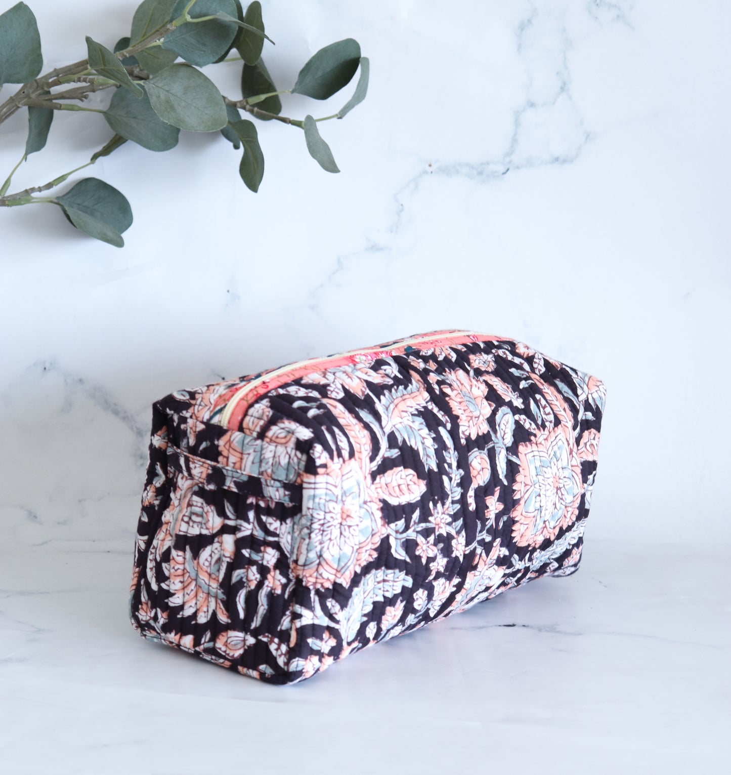 Floral Quilted Makeup Bag - Blackcurrant