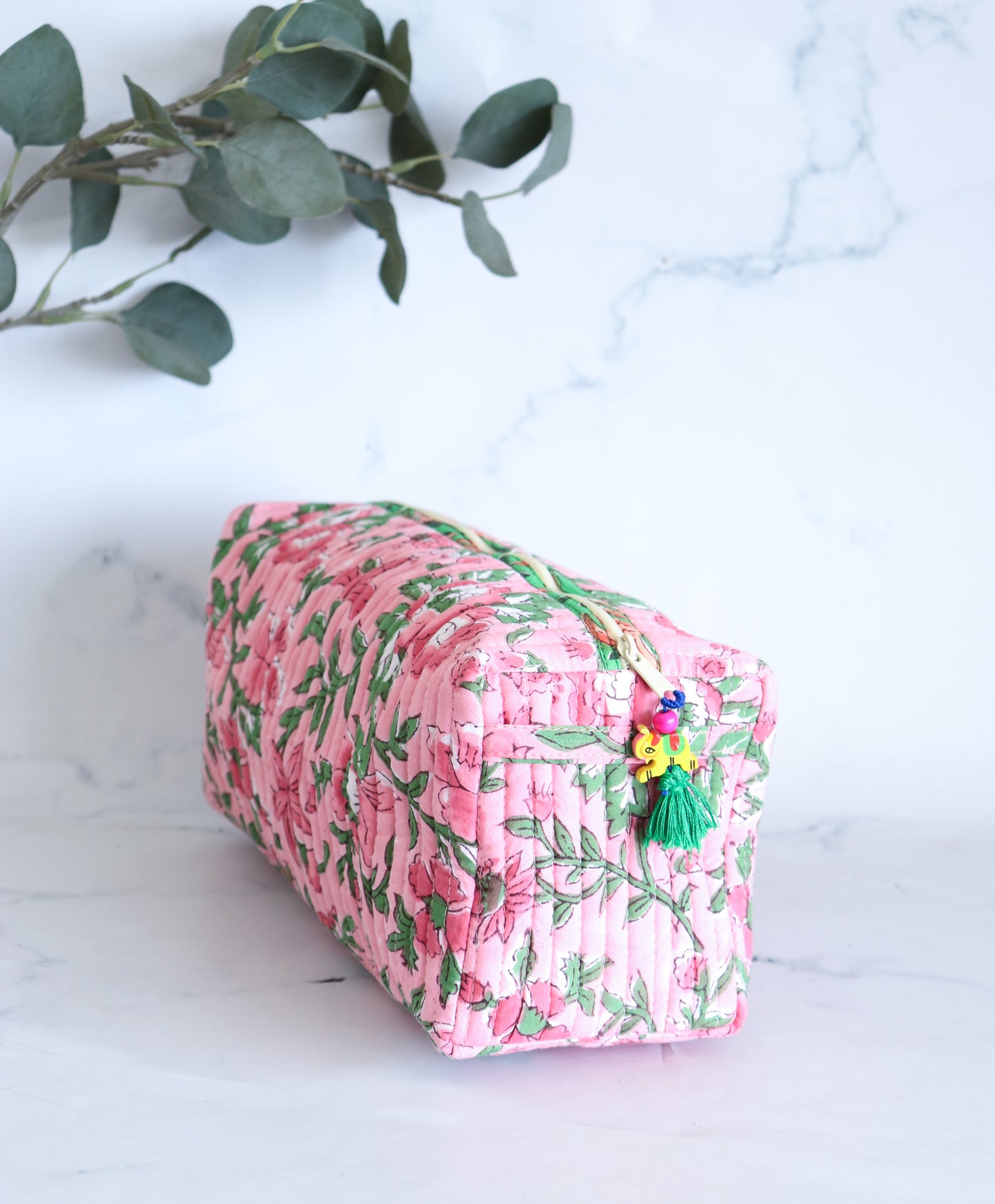 Floral Quilted Makeup Bag - Candy Pink