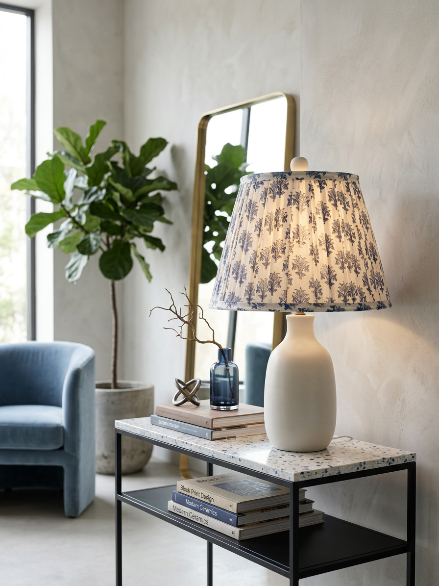Linden Blue Classic Box Pleat Empire Lampshade