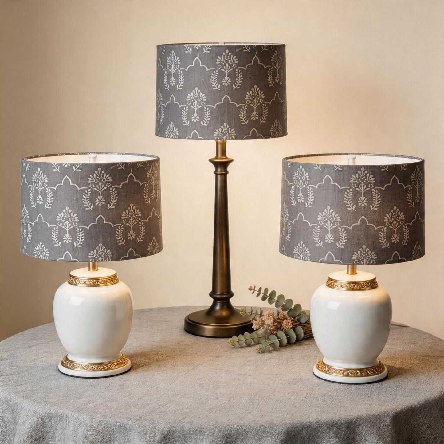 Gray Drum Lampshade 12.5” | Neutral Fabric Lamp Shade | Modern Table Lamp Shade | Classic Home Decor | Replacement Lampshade