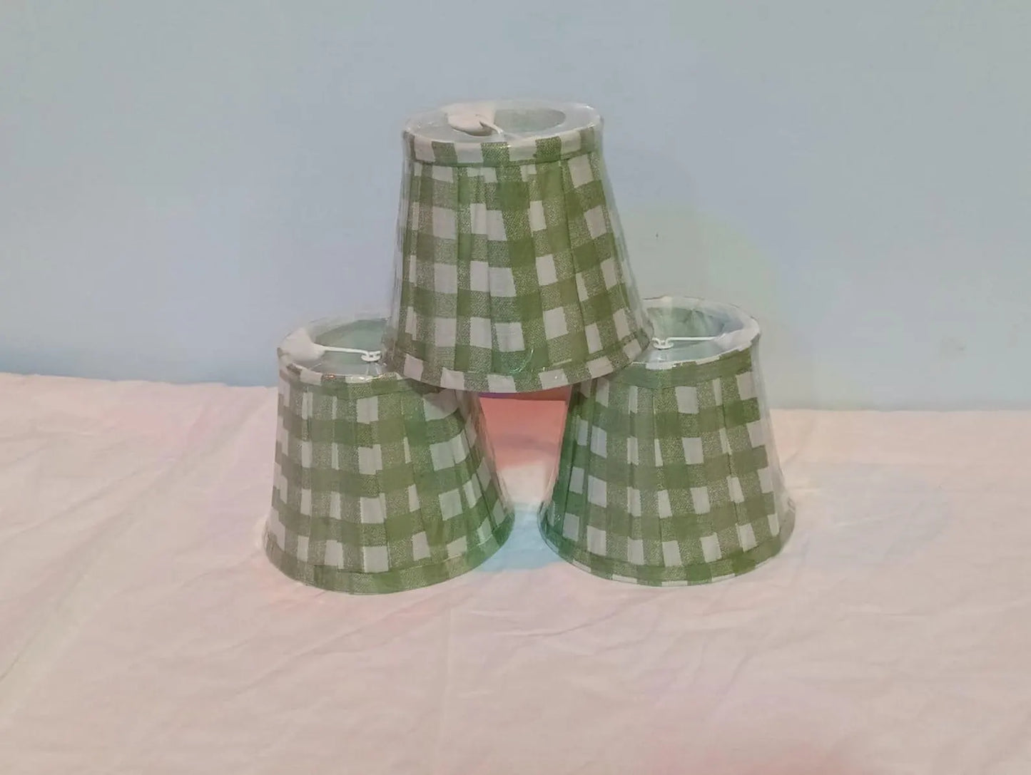Small Clip-On Gingham Check Lampshade | Handmade Pleated Fabric Lamp Shade | Butterfly Clip Bulb Shade | Mini Table Lamp Shade | Trendy Deco