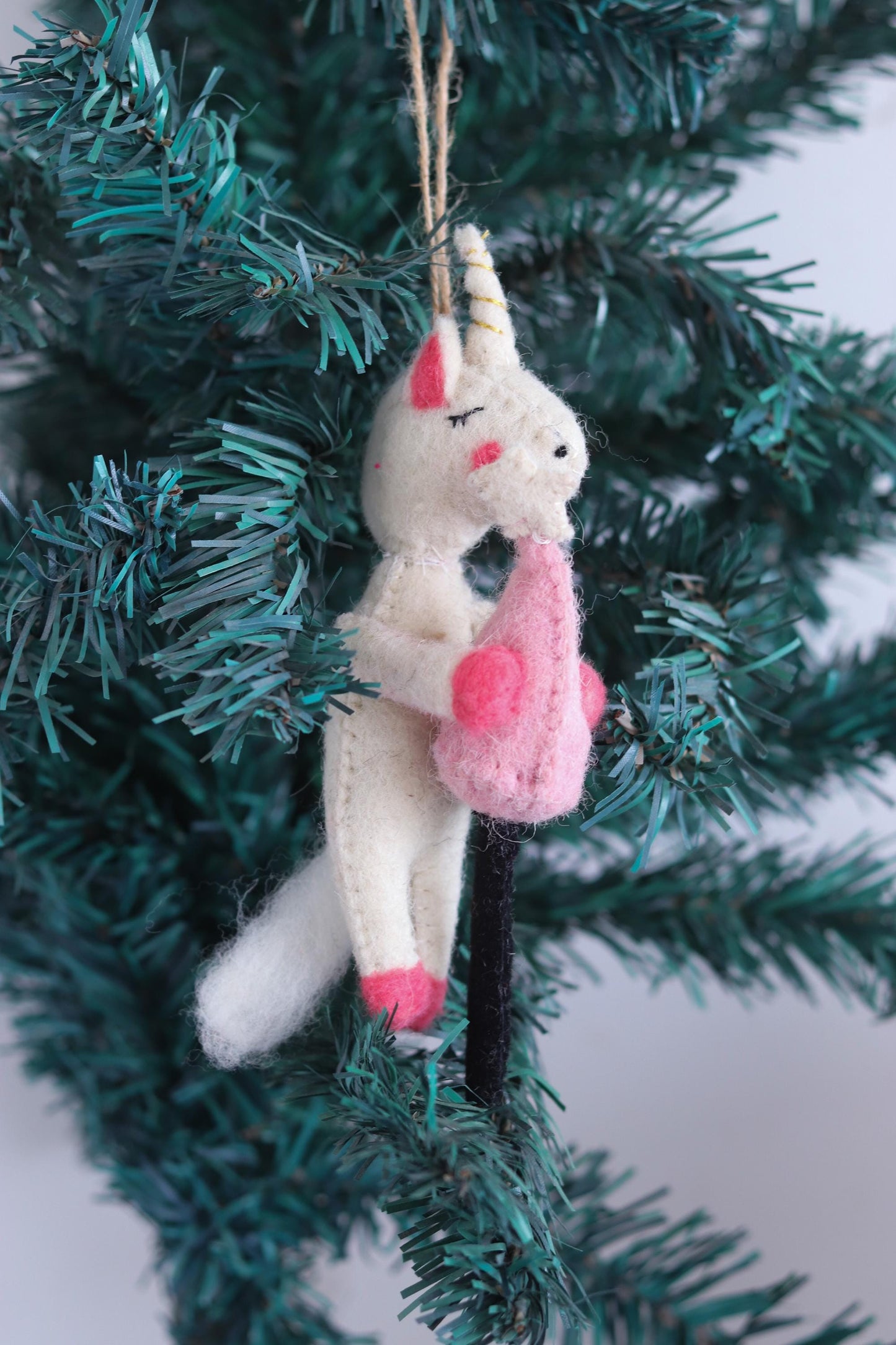 Handmade Felt Unicorn Ornament – Dreamy Unicorn Hugging Ice Cream Cone - Magical Christmas Tree Decorations-Holiday Gifting-Stocking Stuffer