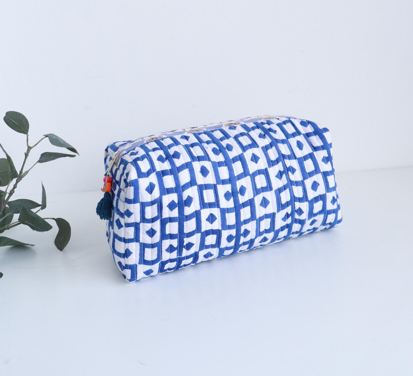 Floral Block Print Quilted Cosmetic Bag – Travel Toiletry Pouch