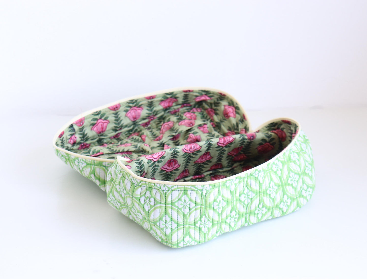Handcrafted Quilted Cotton Vanity Bag – Floral Block Print Travel Organizer