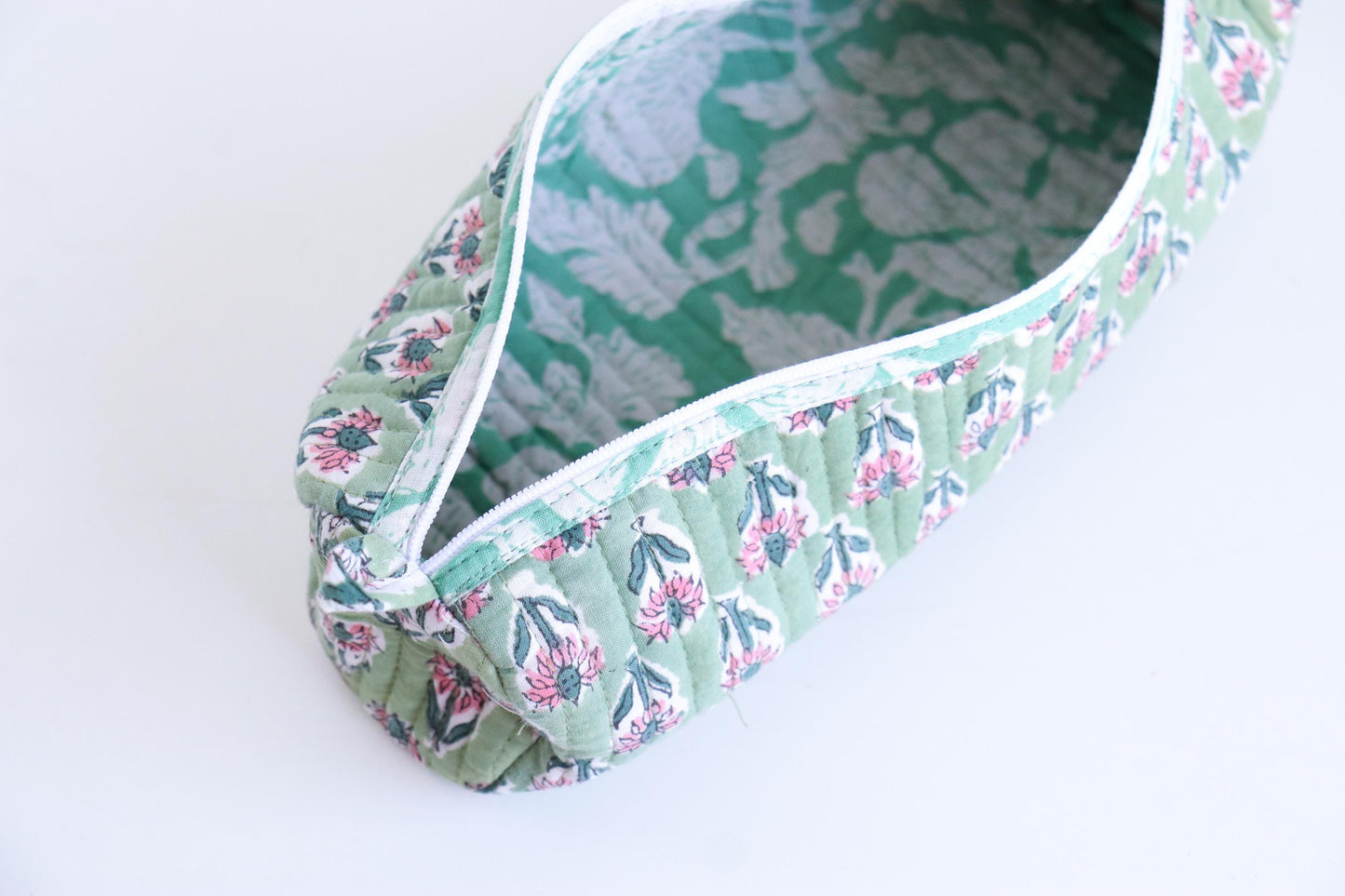 Floral Quilted Pencil Pouch, Makeup Brush Holder, Teacher's Gift, Mini Cosmetic Bag, Jewelry Pouch, Handmade Case
