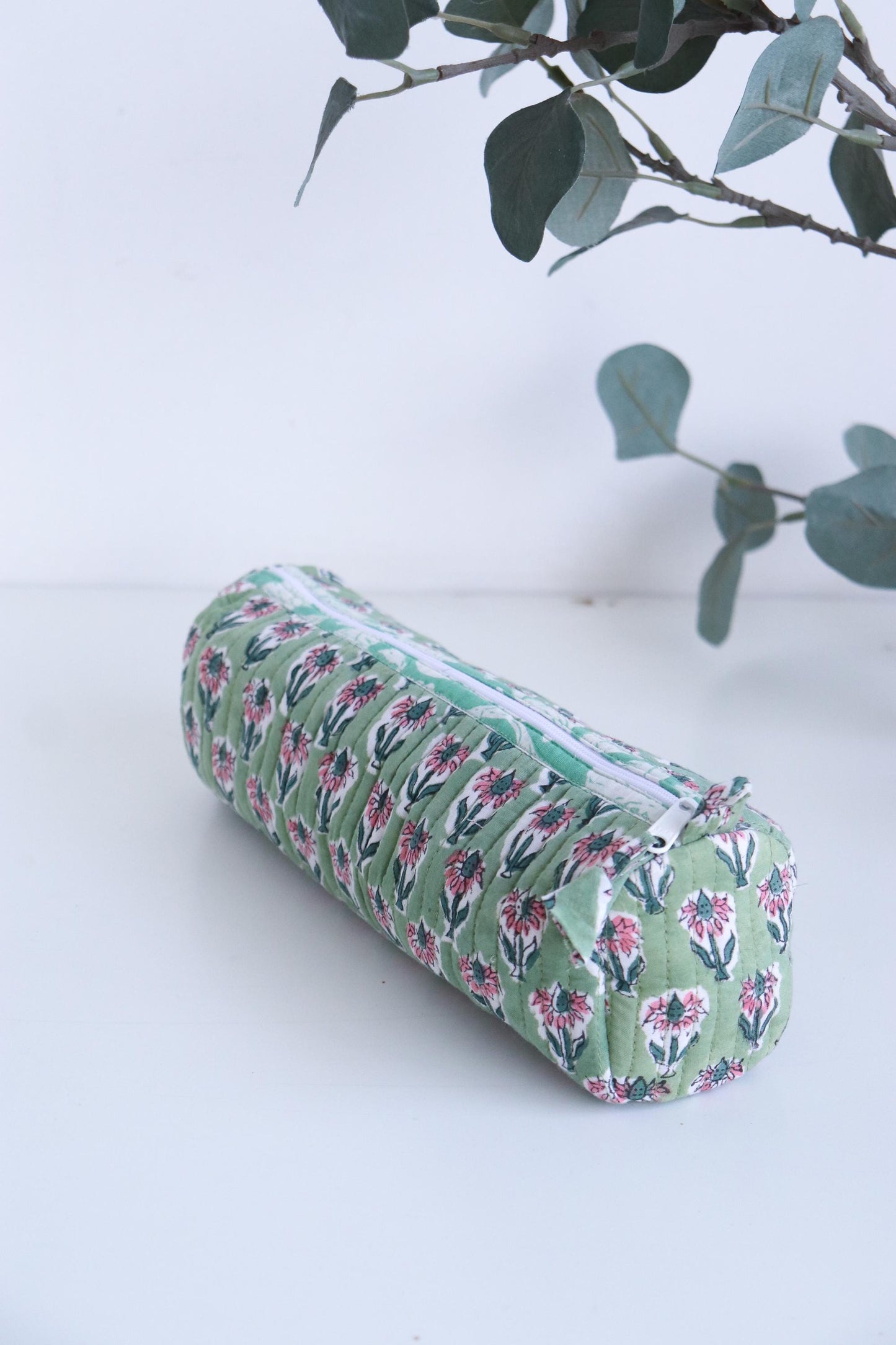 Floral Quilted Pencil Pouch, Makeup Brush Holder, Teacher's Gift, Mini Cosmetic Bag, Jewelry Pouch, Handmade Case