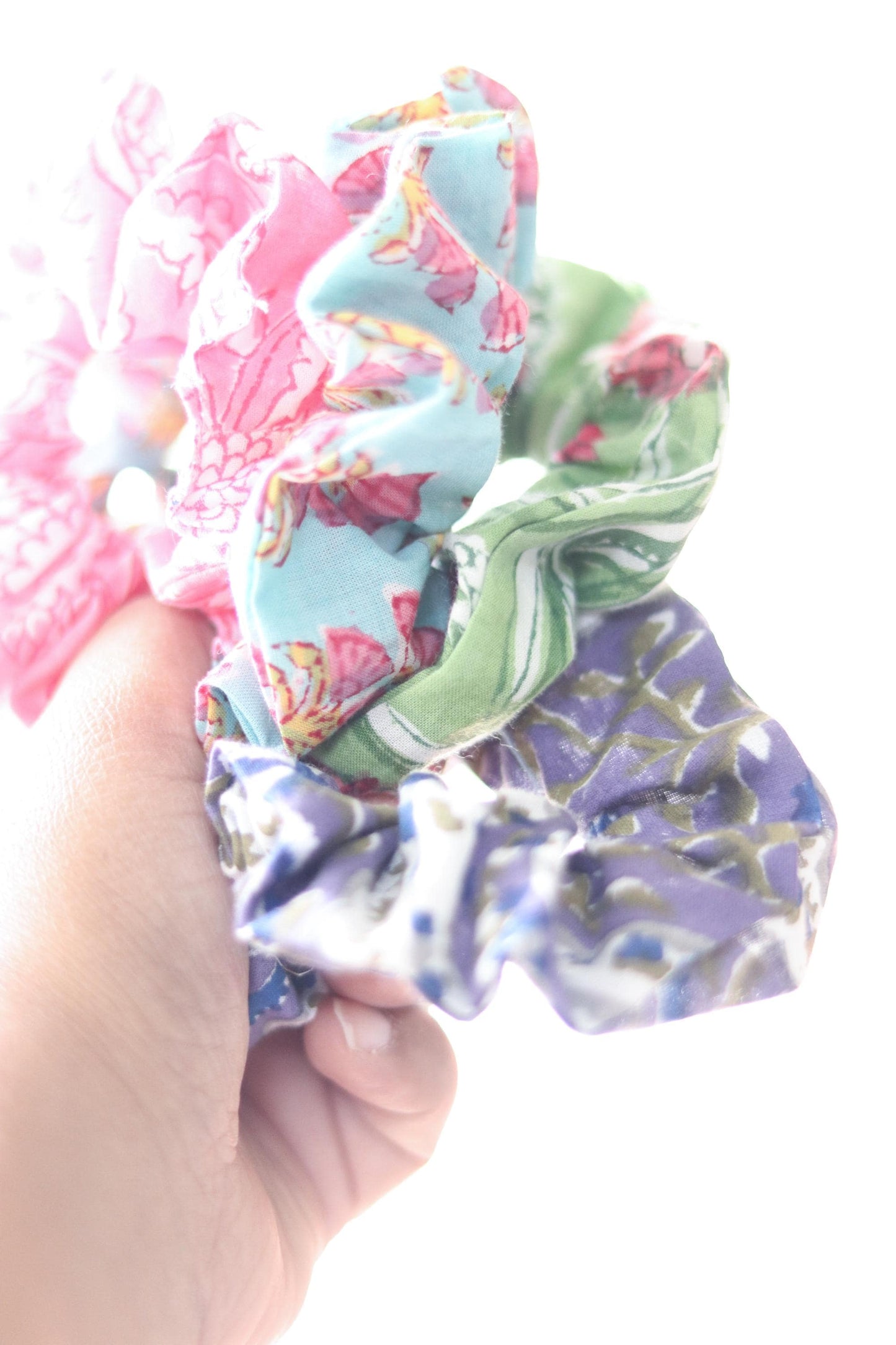 Pure Cotton Scrunchies – Set of 5 | Handmade Block Print Hair Ties | No-Breakage Gentle Hair Scrunchies | Soft Elastic, Plastic-Free | Boho