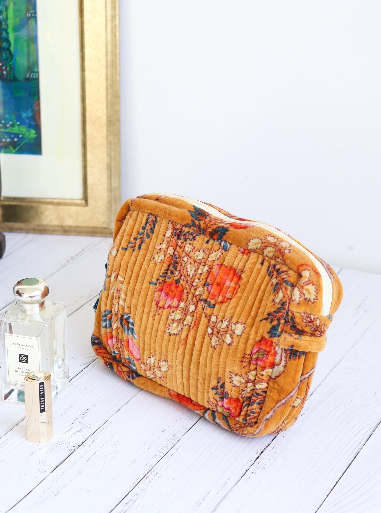Luxury Velvet Makeup & Vanity Bag Set of 2 | Quilted Cotton Velvet Pouches with Satin Lining | Christmas Gift for Her | Gift Wrapped