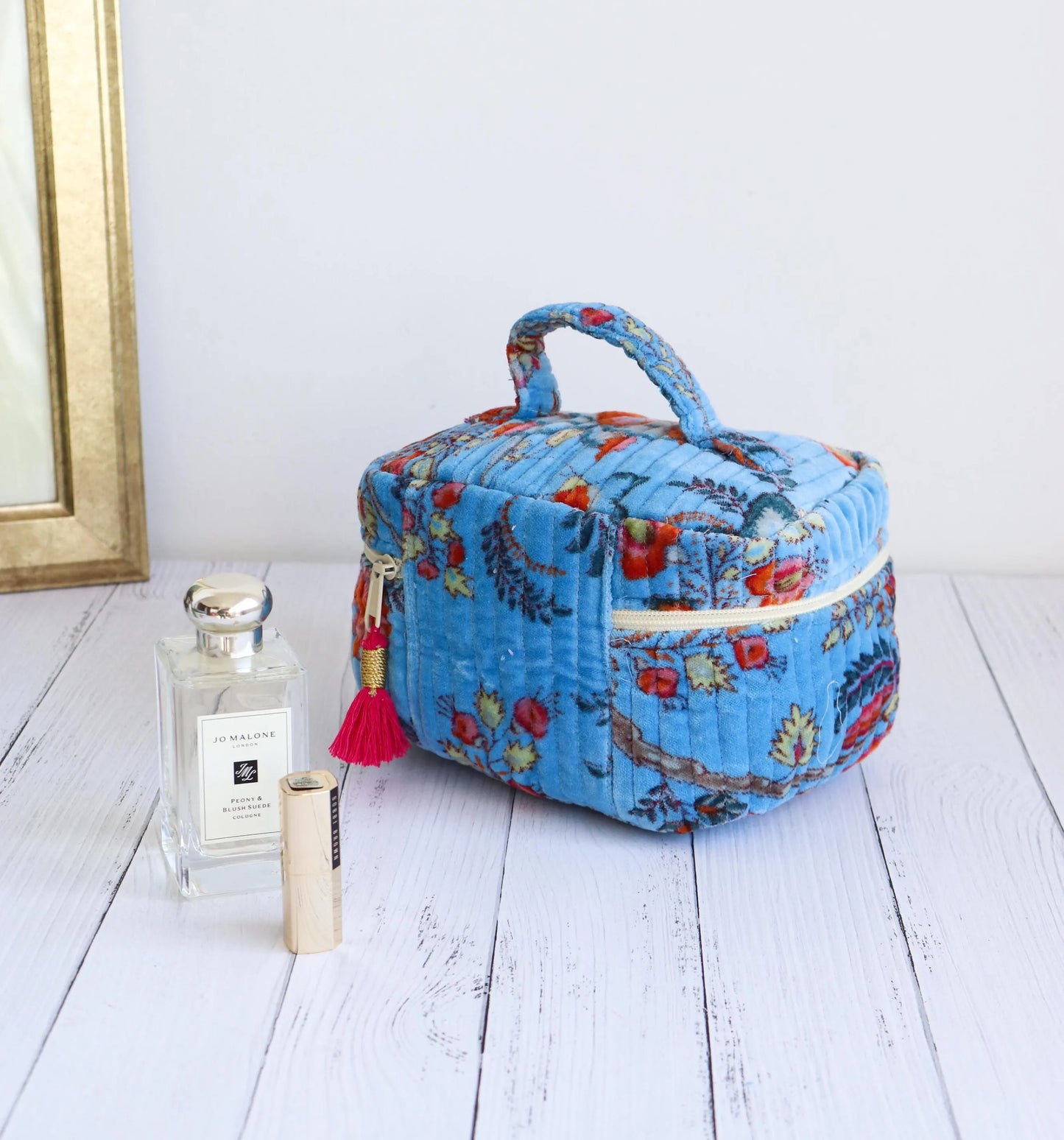 Blue Velvet Quilted Vanity Bag