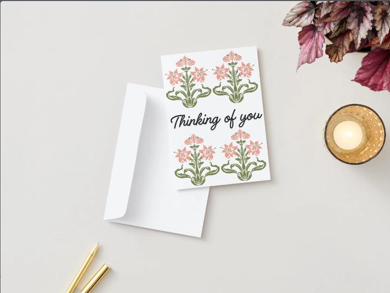 Thinking of You Printable Card – 5x7 Floral Sympathy Card JPG PNG PDF, Instant Download Encouragement Card, Elegant Botanical Design