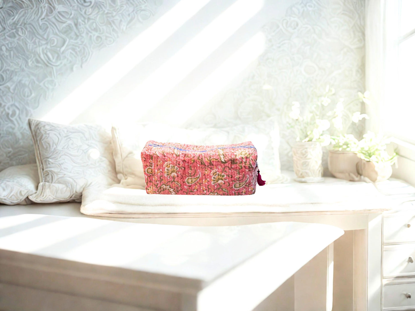 Cute Dyson Airwrap Bag, Travel Hair Dryer Storage Bag, Portable Hair Accessories Travel Case, Quilted Block Print Cotton Hair Tool Organize