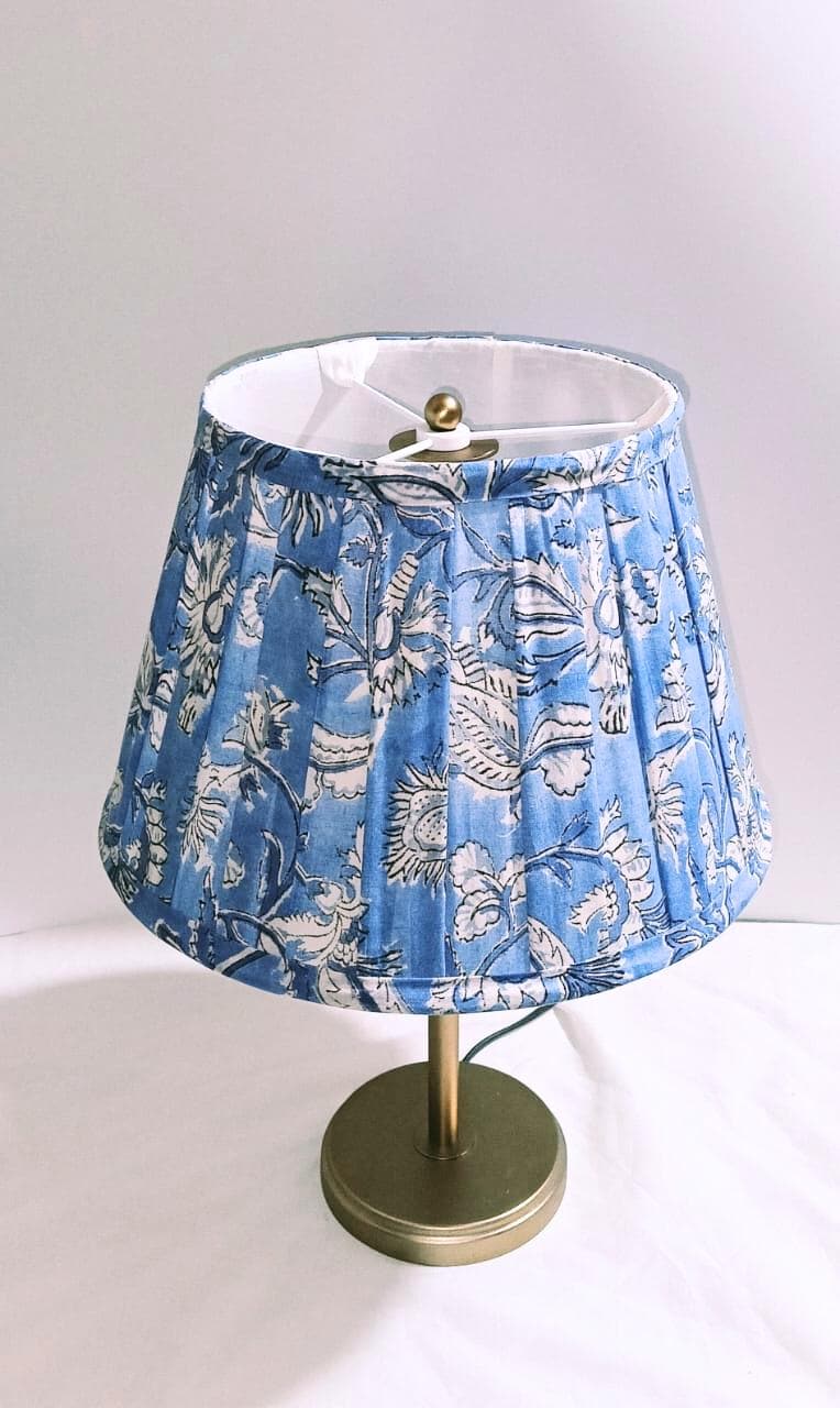 Hand Blue Lampshade | Handmade Cotton Lamp Shade | Indian Floral Table Lamp Shade | Boho Coastal Home Decor | Spider Fitter