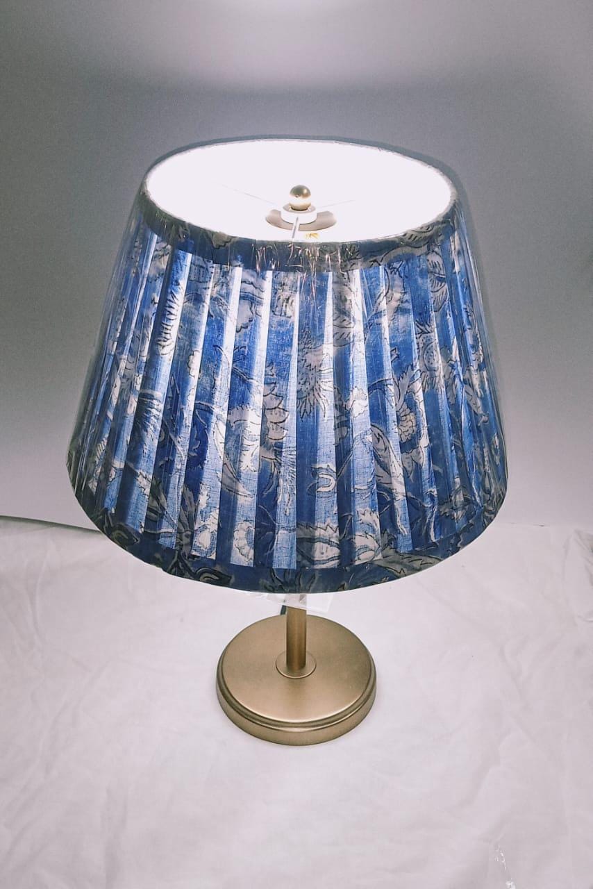 Hand Blue Lampshade | Pleated Cotton Lamp Shade | Floral Indian Block Print | Boho Coastal Table Lamp Shade | Spider Fitter