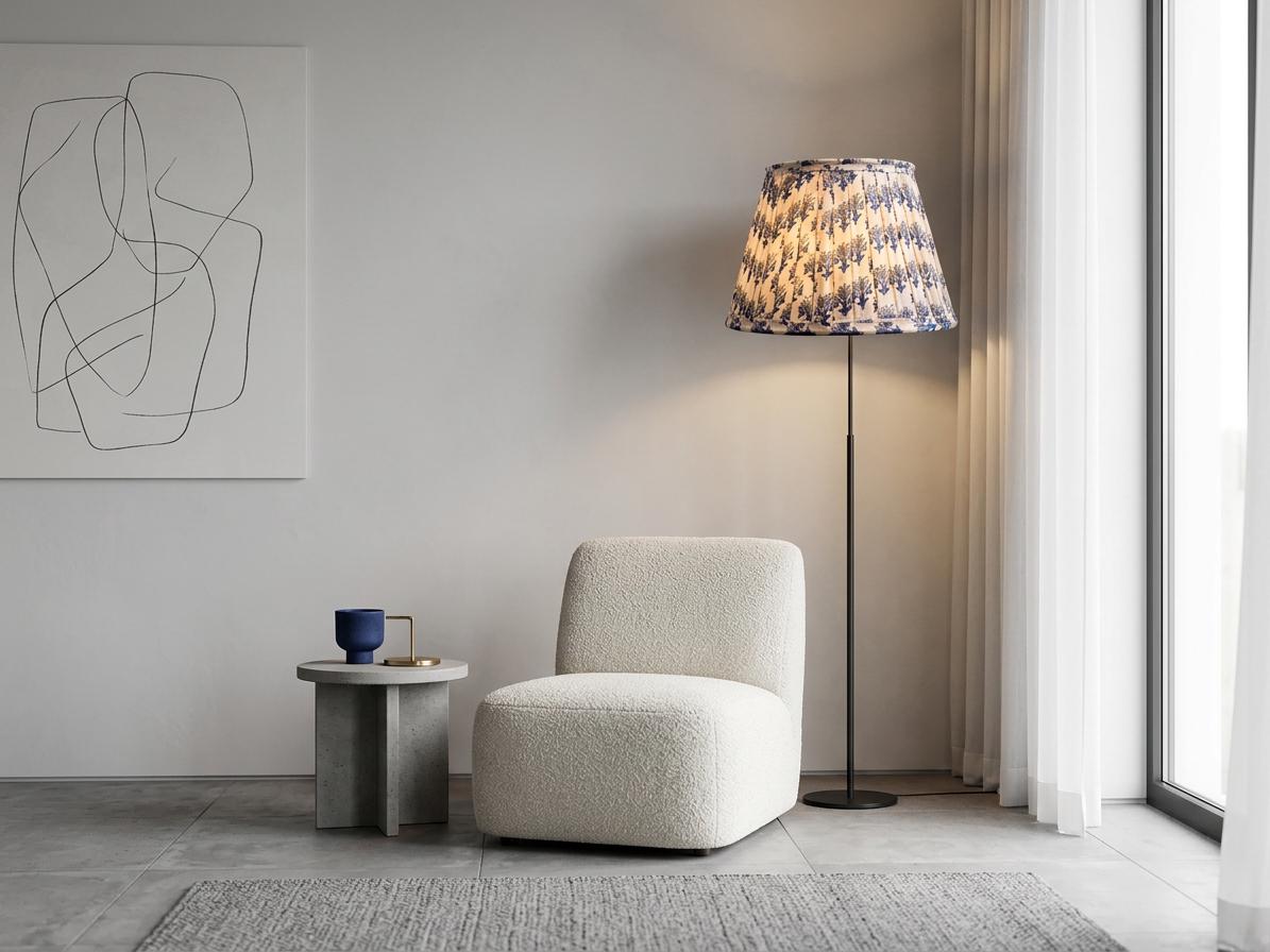 Hand Block Printed Blue Lampshade | Pleated Cotton Lamp Shade | Floral English Pleat Block Print Boho Table Lamp Shade | Spider-Fitter