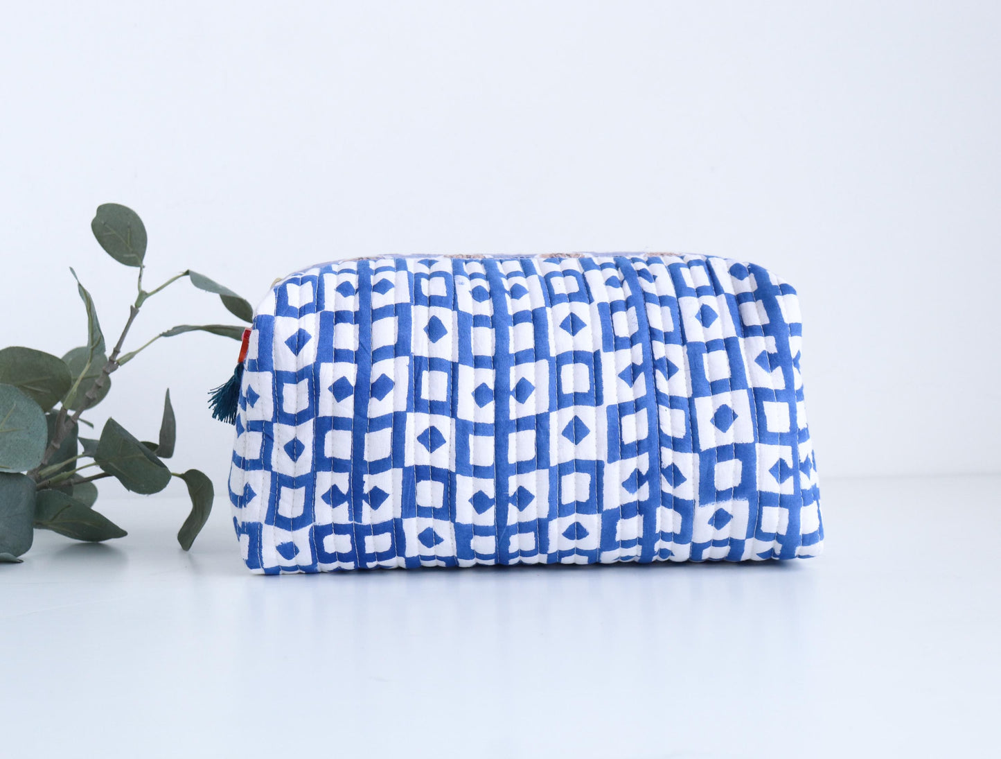 Geometric Block Print Quilted Cosmetic Bag