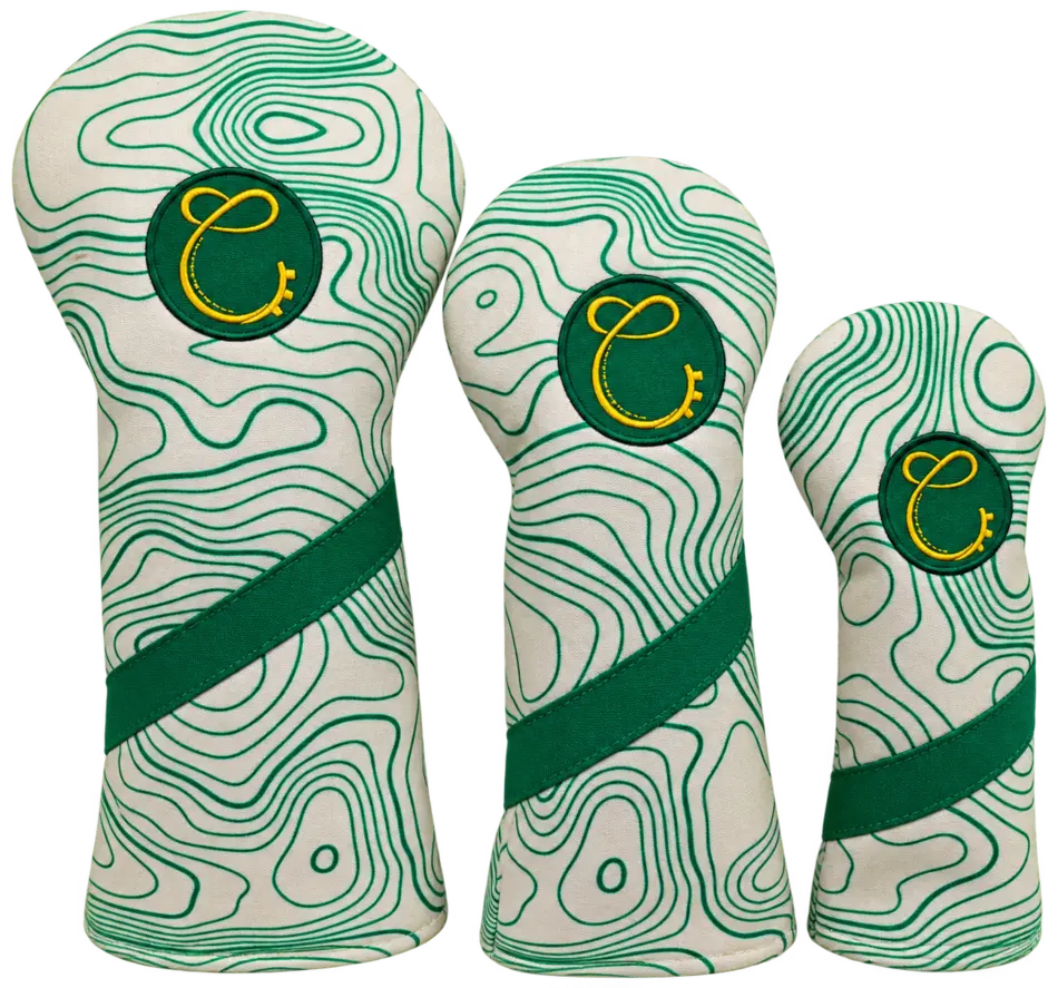 Cambrille green contour-print GRS recycled-polyester driver fairway and hybrid headcovers