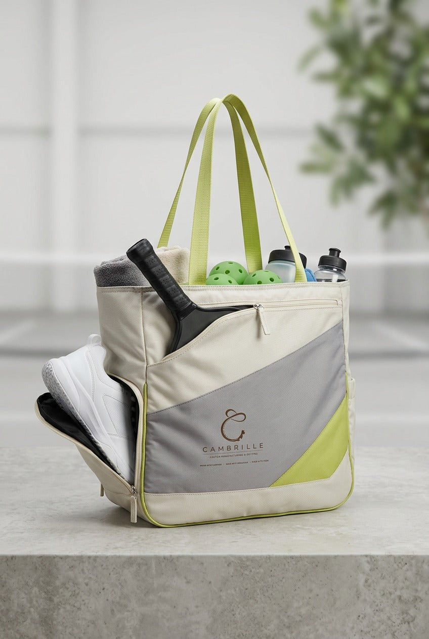 Cambrille pickleball tote with a paddle and court essentials