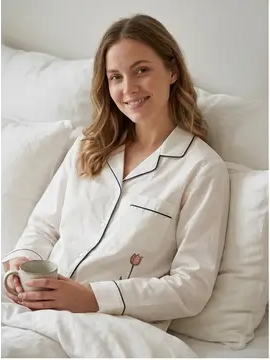 Morning Edit Hand Embroidered Cotton Pajama Set
