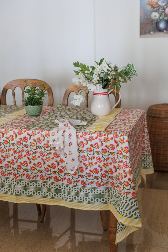 Pomegranate Breeze: Hand Block Printed Table Cloth