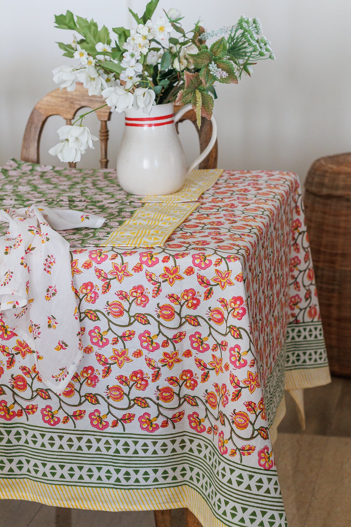 Pomegranate Breeze: Hand Block Printed Table Cloth