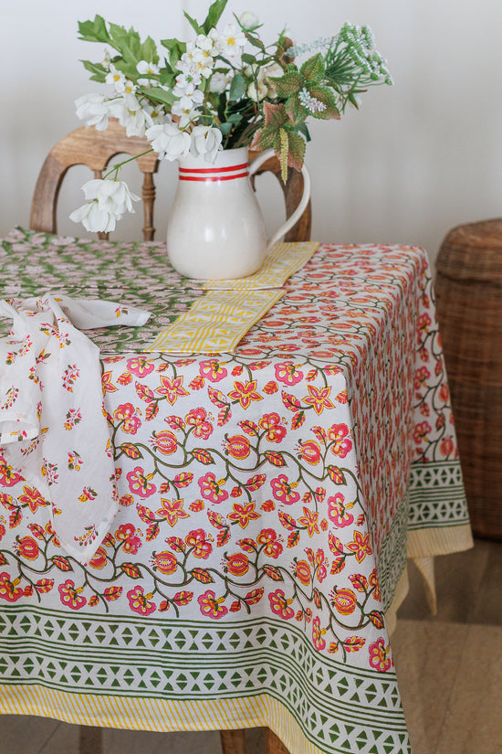 Pomegranate Breeze: Hand Block Printed Table Cloth