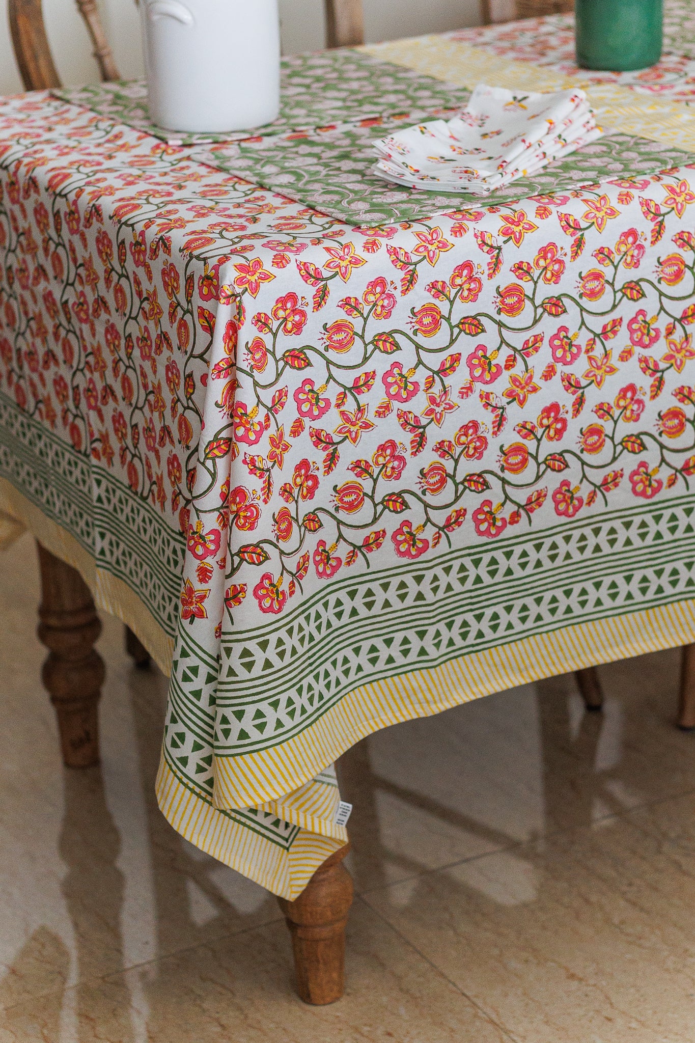 Pomegranate Breeze: Hand Block Printed Table Cloth