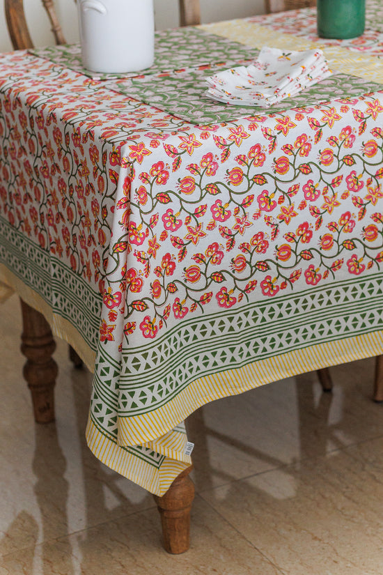 Pomegranate Breeze: Hand Block Printed Table Cloth
