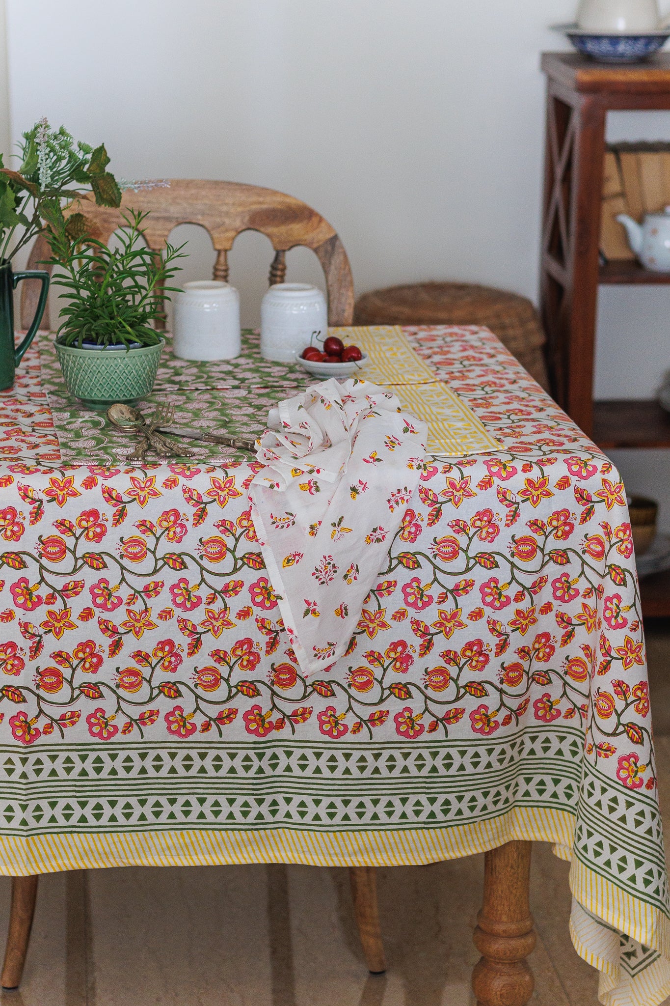 Pomegranate Breeze: Hand Block Printed Table Cloth