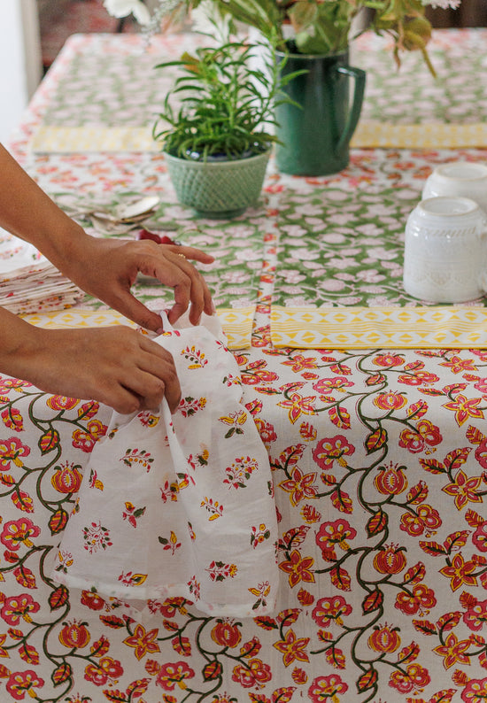 Pomegranate Breeze: Hand Block Printed Table Cloth