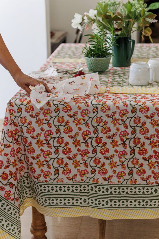 Pomegranate Breeze: Hand Block Printed Table Cloth
