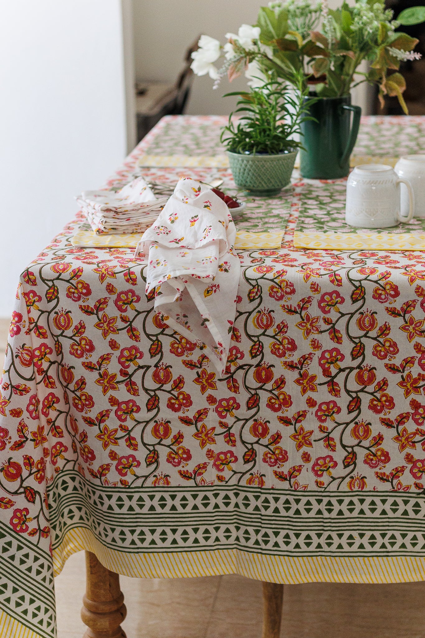 Pomegranate Breeze: Hand Block Printed Table Cloth
