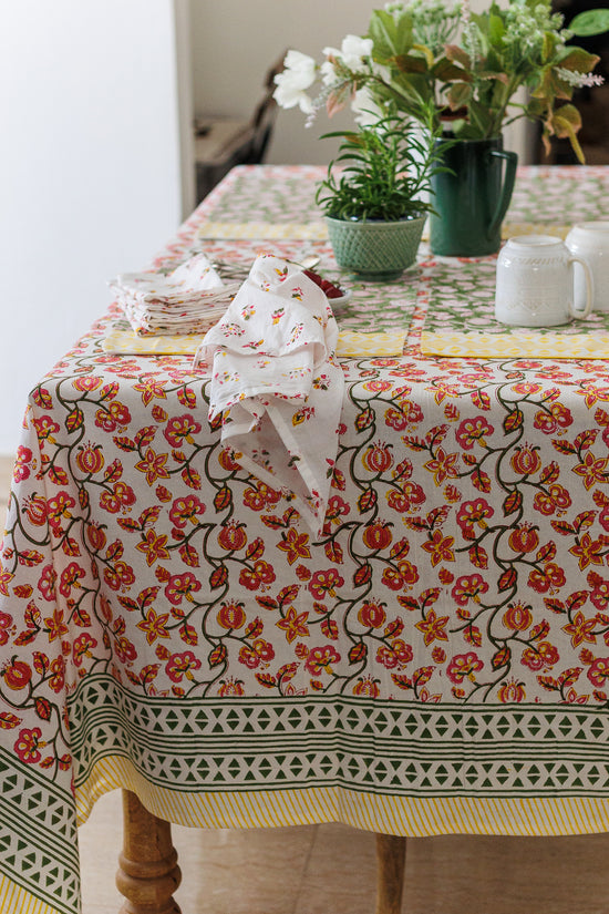 Pomegranate Breeze: Hand Block Printed Table Cloth