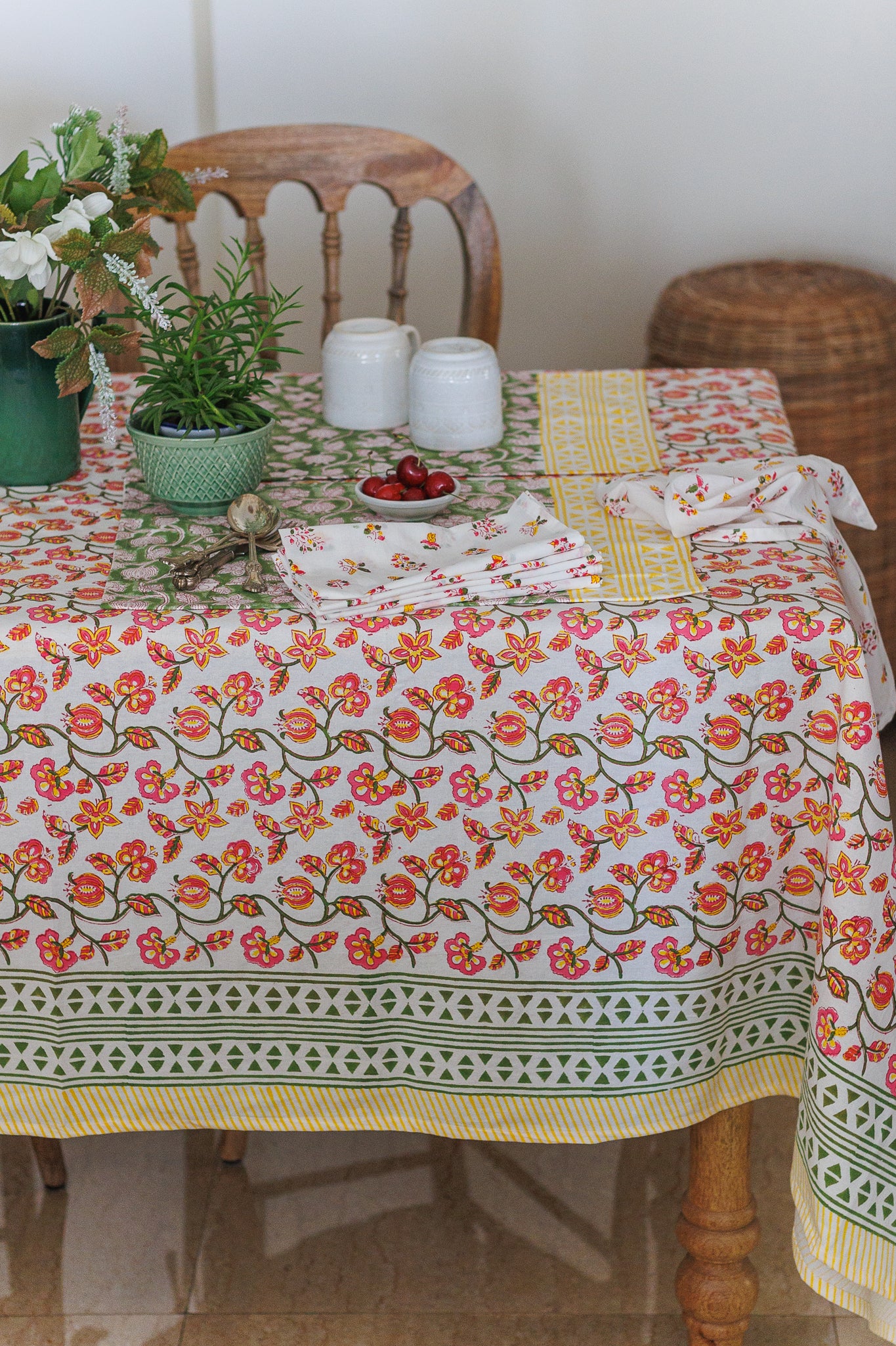 Pomegranate Breeze: Hand Block Printed Table Cloth