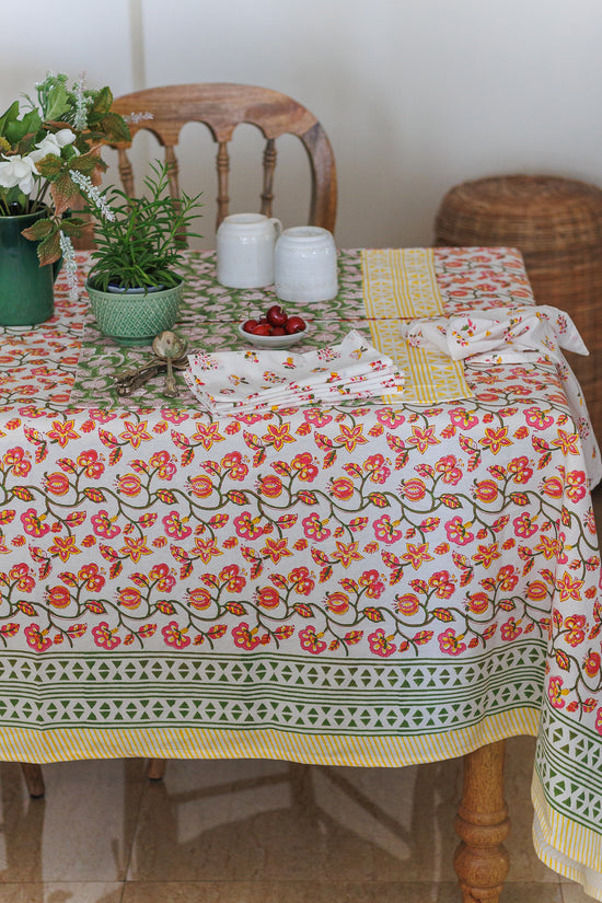 Pomegranate Breeze: Hand Block Printed Table Cloth