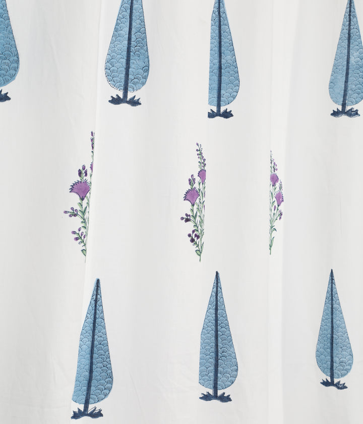 Blue Leaf Semi-Sheer Curtain